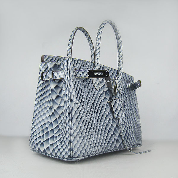 Replica Hermes Birkin 30CM Fish Veins Leather Bag Blue 6088 On Sale